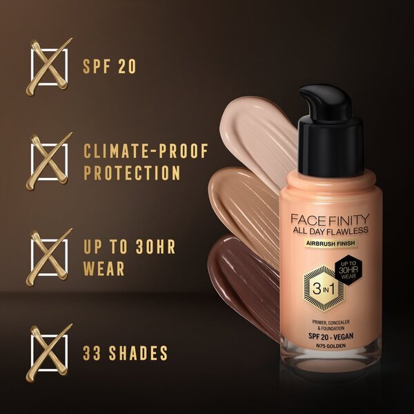 Max Factor Facefinity All Day Flawless N75 zlati tekoči puder<br>30ml