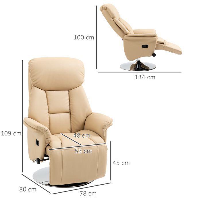 HOMCOM - Sillón de relax - Tapicería sintética - 78x80x109cm - Beige
