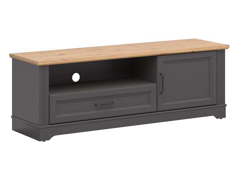 Szafka RTV Tolmin 150 cm z drzwiami i szufladą grafit/dąb artisan
