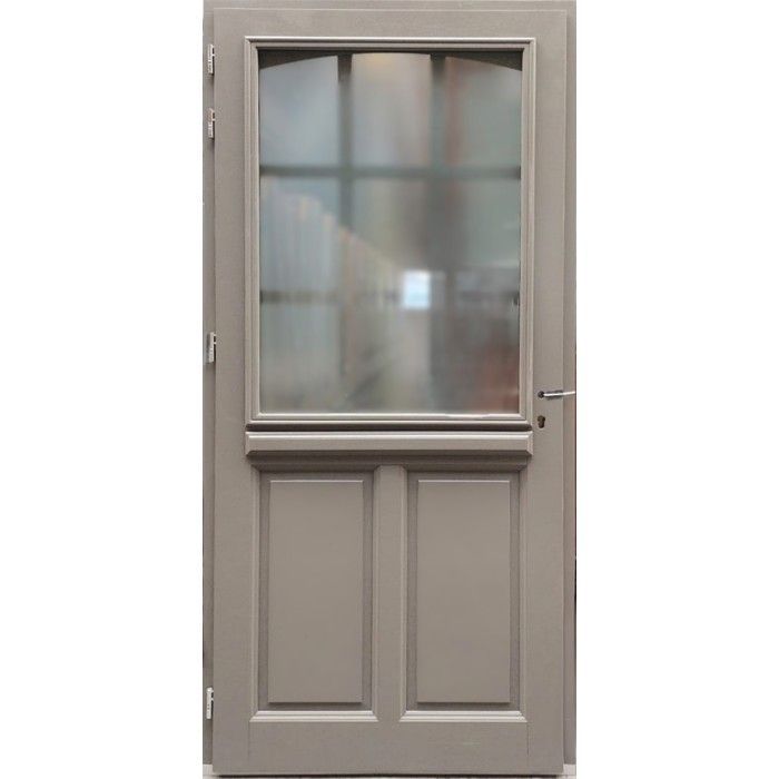 Porta d'ingresso in legno smaltato grigio quarzo Alban, H.215 x L.90 cm, apertura a destra