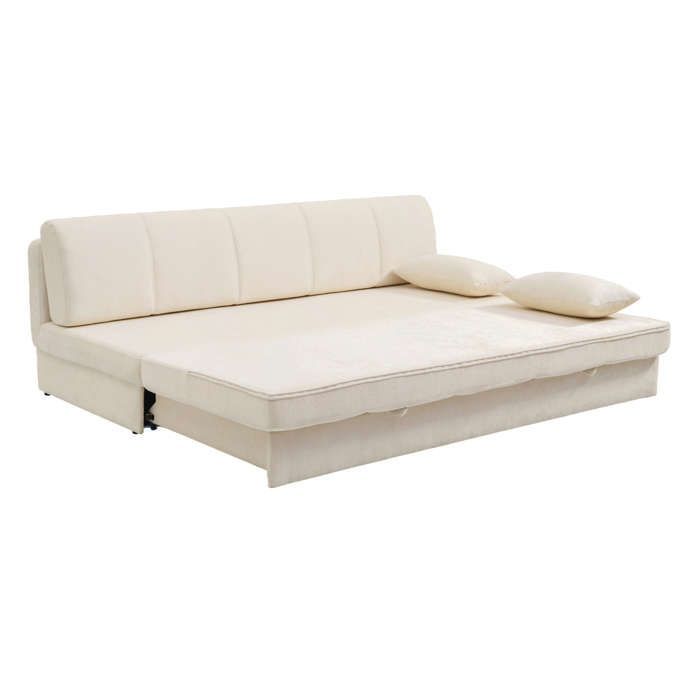Sofá convertible de 3 plazas LUMA en tejido de chenilla beige.