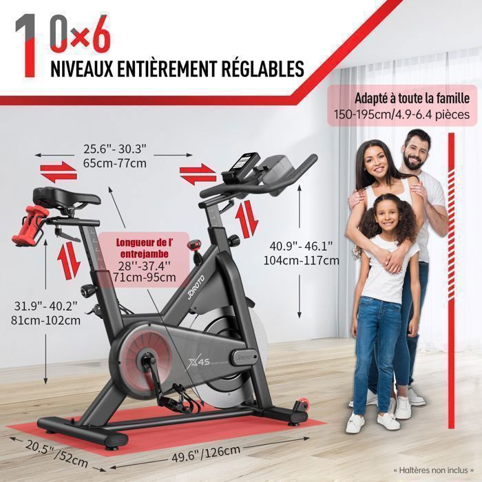 Vélo d'appartement - JOROTO - X4S - Bluetooth App - Roue d'inertie 18 kg - Résistance magnétique (100 niveaux)