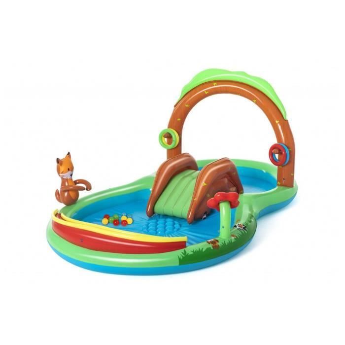 Play area with paddling pool - Friendly Woods - 295 x 199 x 130 cm - Multicoloured - Slide - Integrated water jet