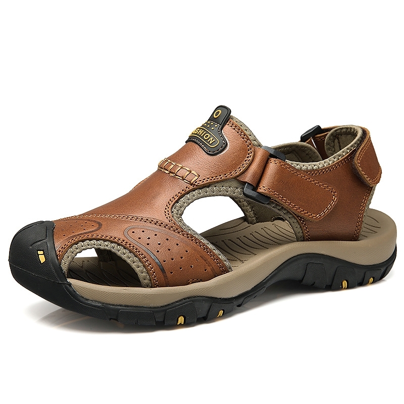 Sandalias de hombre de cuero genuino para exteriores, estilo casual, ideales para caminar en el agua o en la playa, para el verano de 2021.