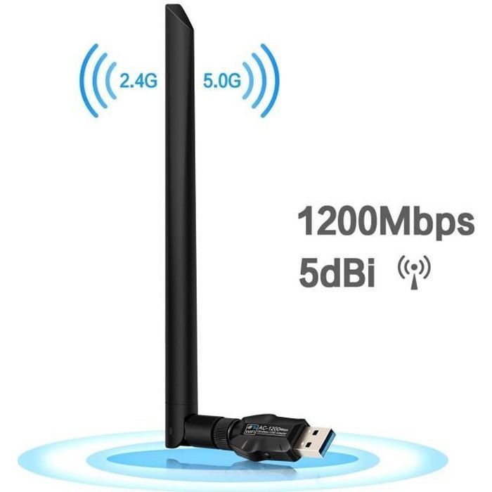 Upow USB WiFi Adapter 1200Mbps WiFi Dongle Dual Band 5.8GHz/2.4G for Windows XP/Vista/7/8/10/Linux/Mac OS