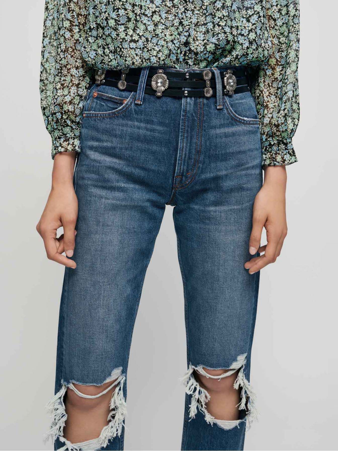 Jeans met hoge taille en verwassen look - Blauw