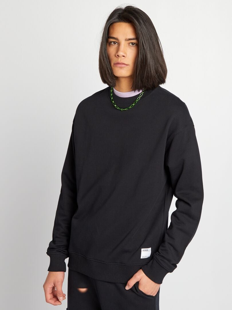 Sweatshirt met ronde hals en details - zwart
