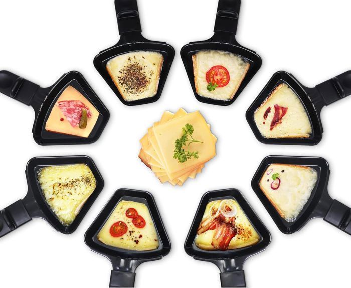 Griglia multifunzione per raclette KotiCidsin, 1200W, per un massimo di 8 persone, con rivestimento antiaderente, colore nero.