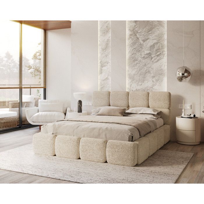 Lit coffre Delicato 180 x 200 cm avec sommier à lattes relevable Crème