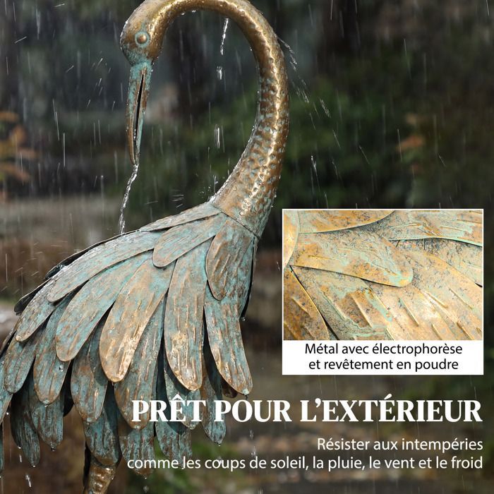 Conjunto de 2 estatuas de jardín - Escultura de garza - Outsunny - 91/95 cm - para patio, estanque, terraza - Dorado/Azul