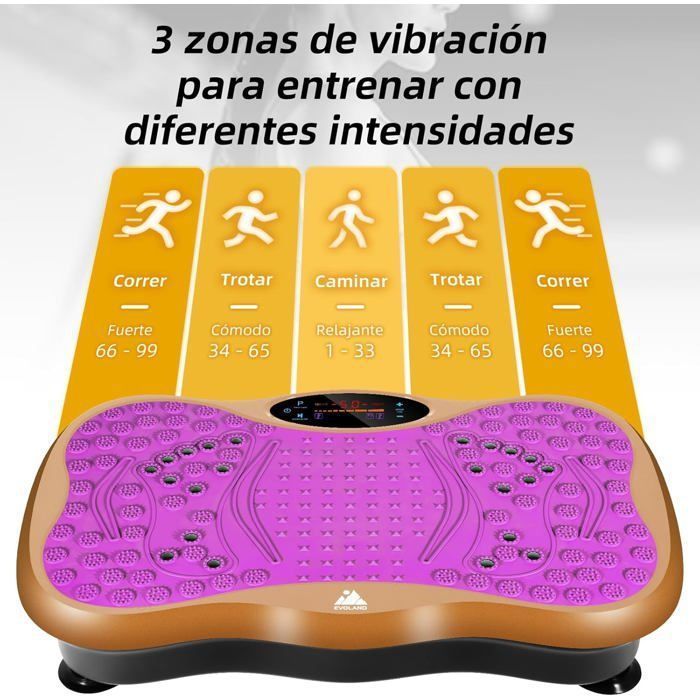 Plateforme Vibrante Pour Le Fitness - EVOLAND- 99 Niveaux D'intensité -Télécommande - 5 Fichiers - Bluetooth-2 Bandes De Résistance