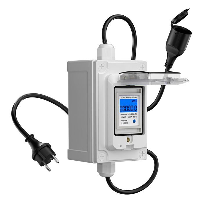 Compteur électrique numérique mobile 230 V 60 A, extérieur, KWH, étanche IP67, prise industrielle, LED, avec réinitialisation