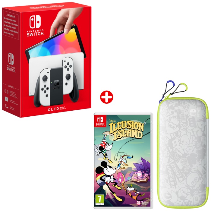 Nintendo-bundel: Nintendo Switch-console - OLED-model • Wit + Disney Illusion Island + Splatoon 3-draagtas