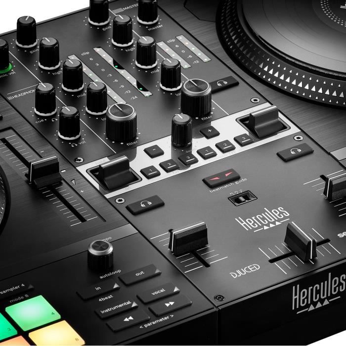 HERCULES DJCONTROL INPULSE T7 - Controlador de DJ motorizado negro con dos decks