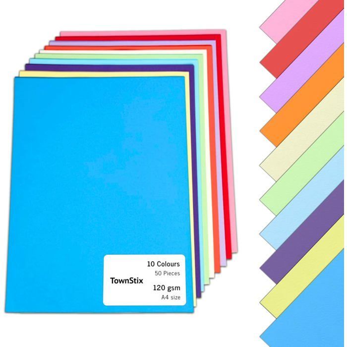 Gekleurd karton op A4-formaat - bedrukt - 50 vellen - 120 g/m² - 10 kleuren - A4-formaat - matte afwerking