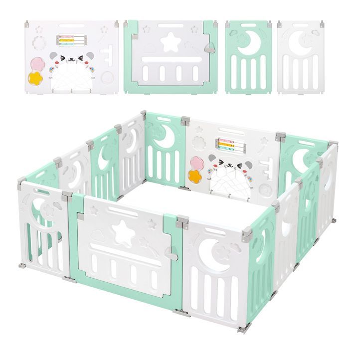 Parque infantil para bebés - XL - Verde - Plástico ecológico - De 0 a 3 años - 14 paneles - 150 × 150 cm - Plegable