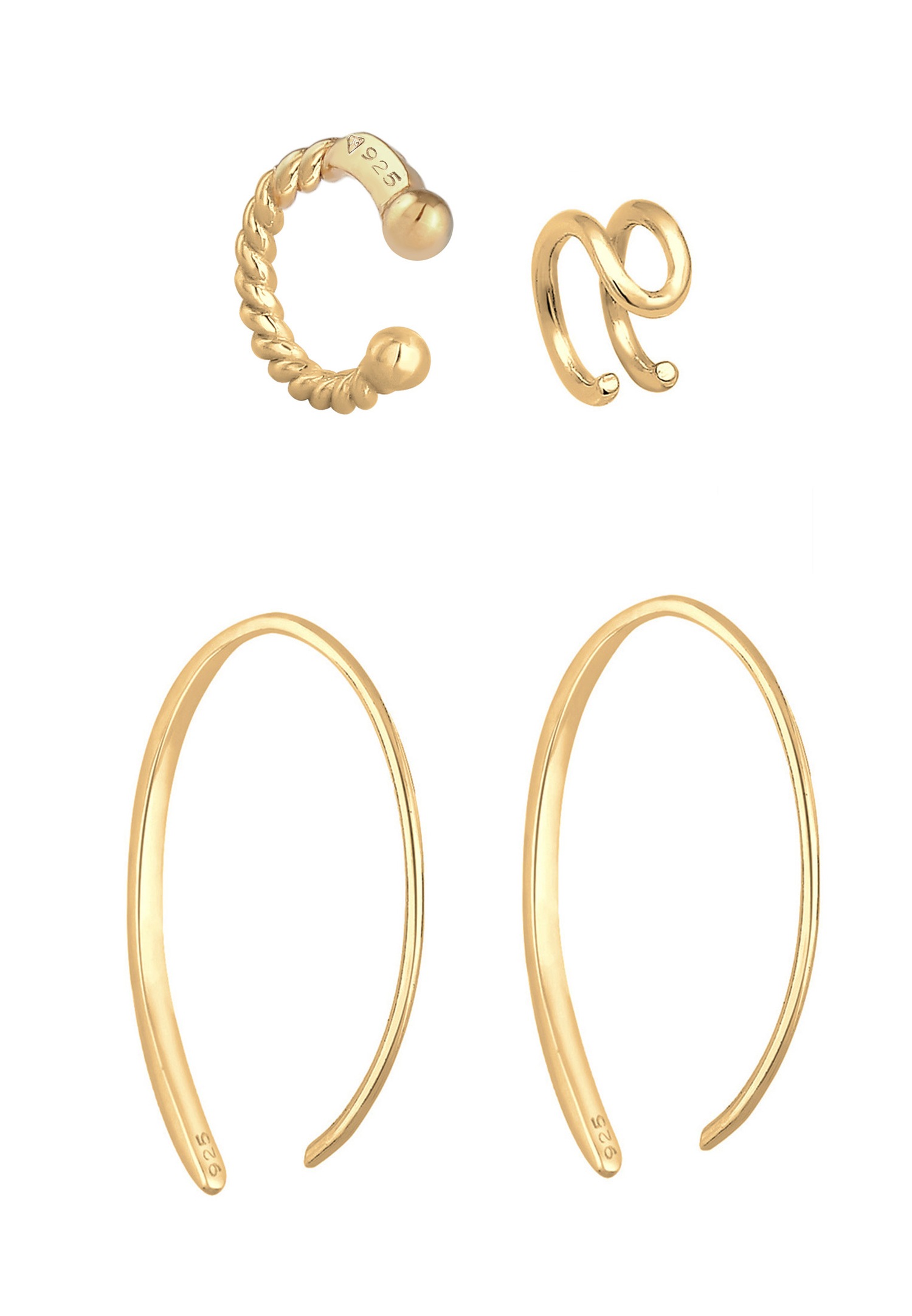 Elli Hoop Pull-Through Set Boucles d'Oreilles Femme-(925/1000) Argent