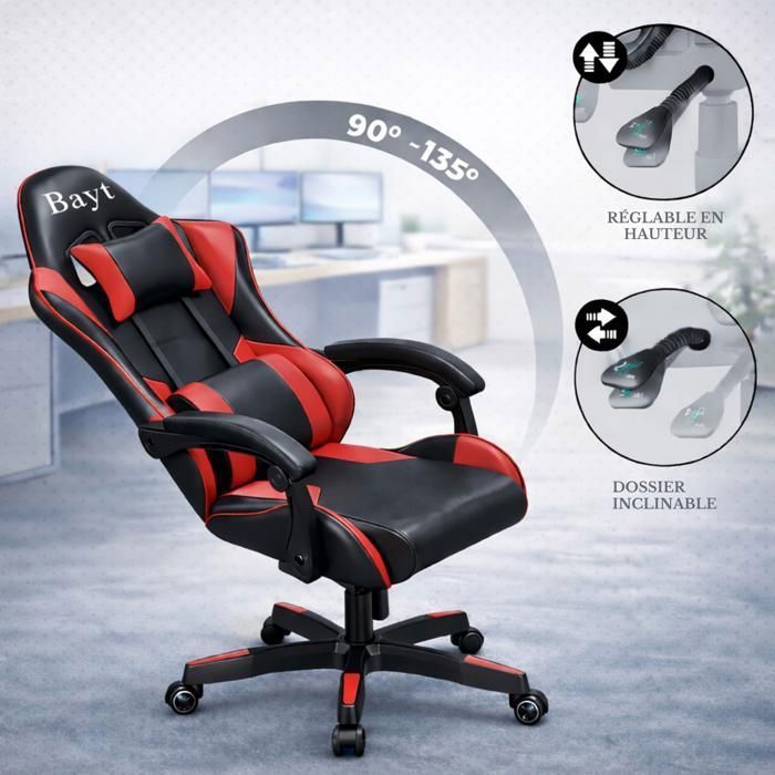 Bayt Chaise Gaming Ergonomique - Accoudoirs Réglables - Hauteur Ajustable - Dossier Inclinable - Noir