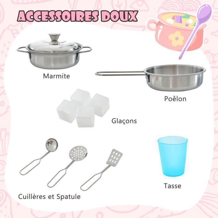 Cocina de madera infantil COSTWAY para niños de 3 a 6 años con teléfono, pizarra, microondas, máquina de hielo y 7 accesorios - Rosa