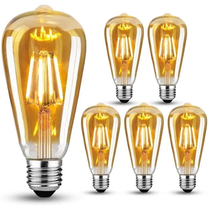Paquete de 6 bombillas LED Edison E27 vintage - Blanco cálido - Base ST64 - BLEOSAN