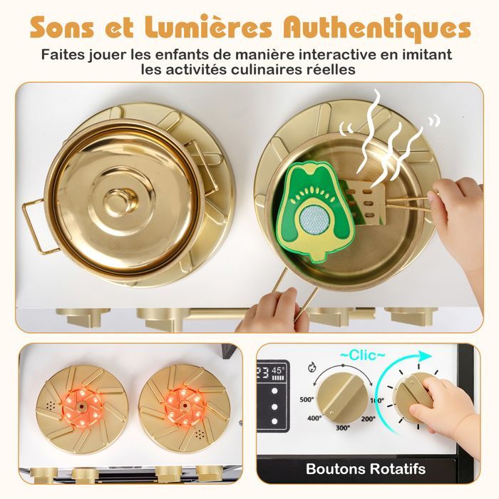 Cocina infantil de madera COSTWAY para mayores de 3 años, 12 accesorios, luces y sonidos, con heladera, microondas y cafetera (negra).