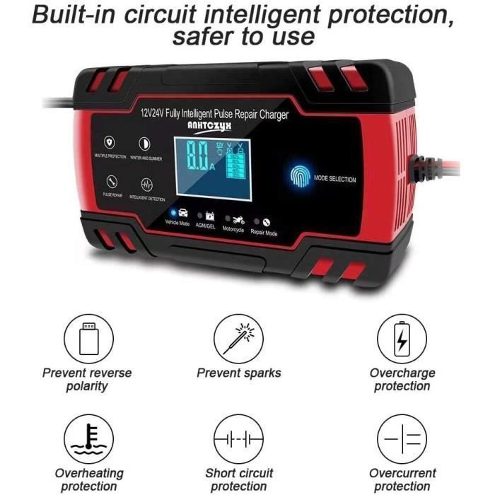 Cargador de batería para coche con pantalla táctil inteligente 3T6B, 12V/4A, 24V, pantalla LCD con múltiples protecciones.