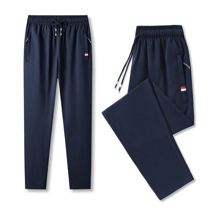 Rechte herenbroek met ritszak, effen kleur, casual katoenen sportbroek voor hardlopen en fitness in de herfst, blauw