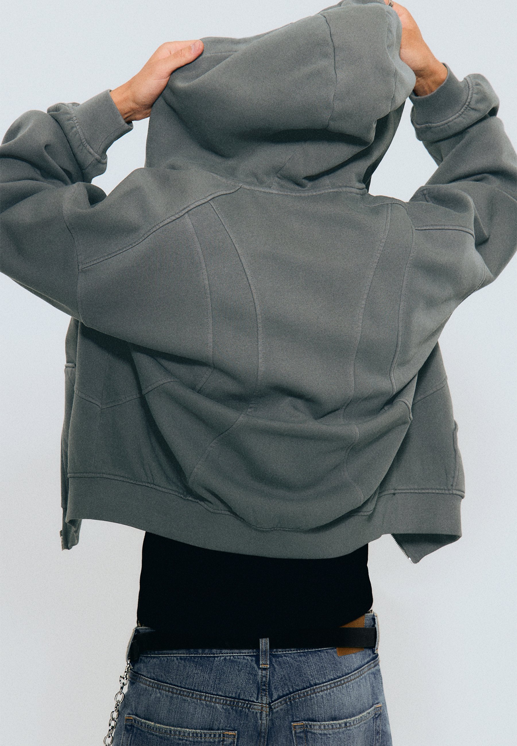 Weekday BLOCK ZIP - Sweat à capuche - gris foncé