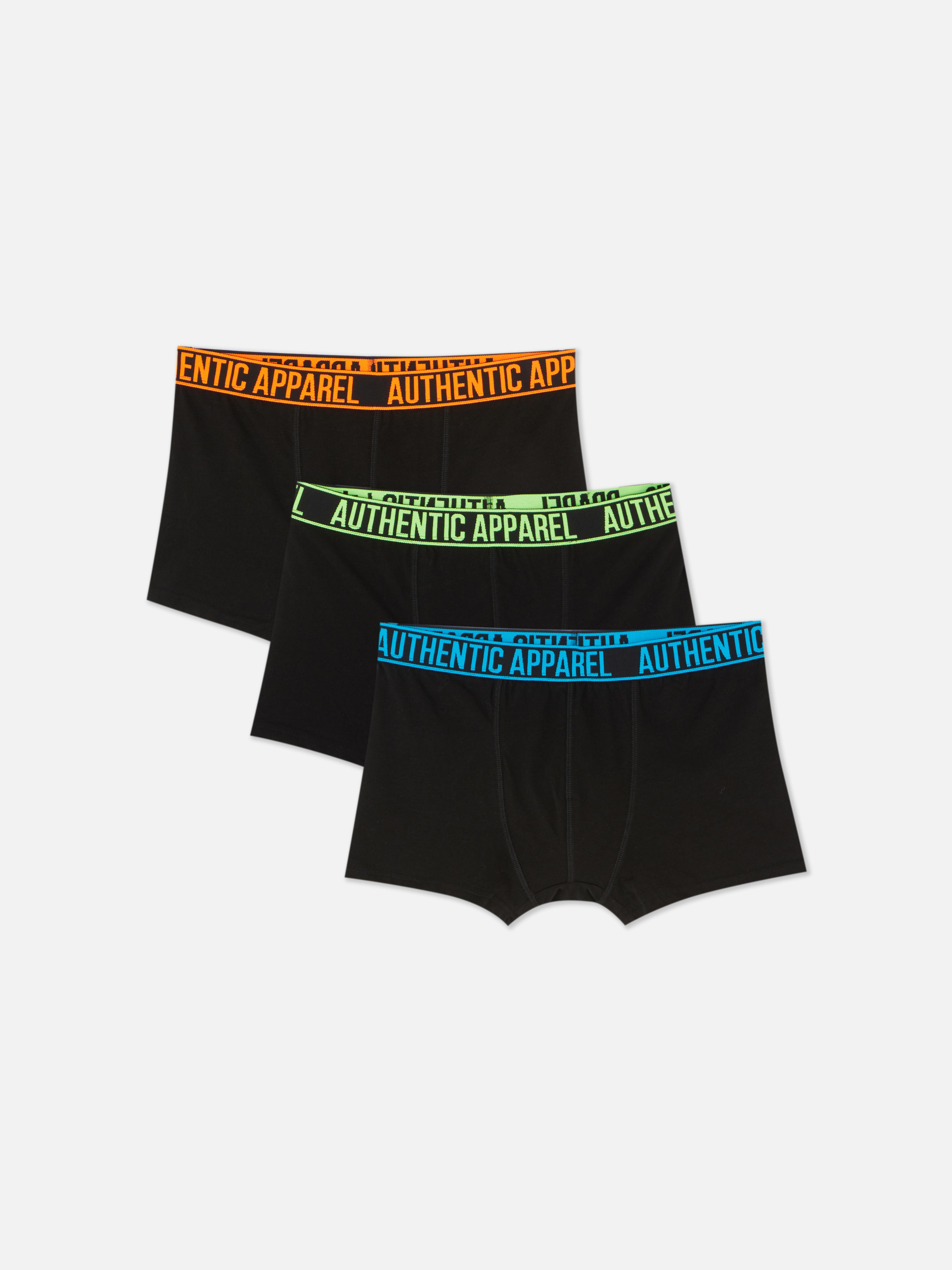 Boxeri scurți cu talie colorată, set de 3 Trei boxeri scurți din bumbac cu talie în culori vii, contrastanți