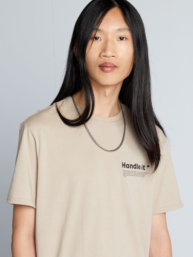 Camiseta de malha com gola redonda - BEGE