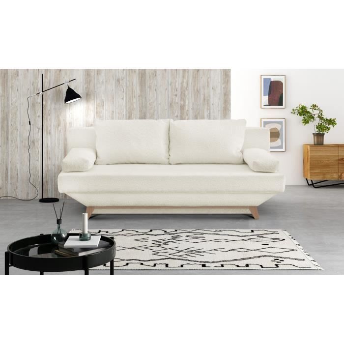 Divano trasformabile a 3 posti TEIJO - Tessuto bouclé beige - Vano contenitore - L187 x P91 x H82 cm