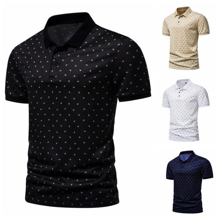 Polo casual de manga corta para hombre, corte regular, con estampado de lunares, ideal para el verano. Estampado elegante y cómodo. Color azul.