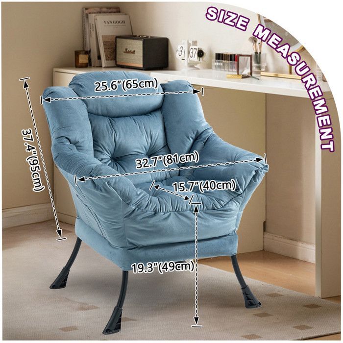 Fauteuil à bascule 75 x 80 x 85 cm, fauteuil à bascule en métal avec poches latérales, fauteuil d'allaitement minimaliste, bleu