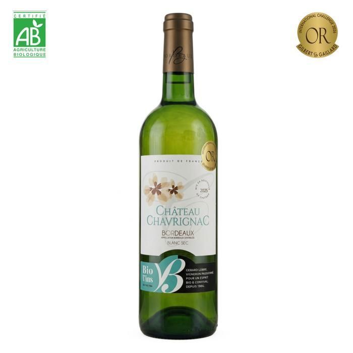 Château Chavrignac – Grand Vin Blanc de Bordeaux AOC Orgánico y Biodinámico – 2023 – Medalla de Oro – Botellas de 75 cl