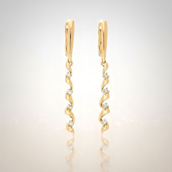 Boucles d’Oreilles - Pendantes - Femme - Torsadées - Zircons - Plaqué Or Jaune 750/1000 - 55 mm