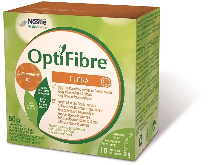 Nestlé Optifibre Flora Fiber, complemento alimenticio contra la diarrea, 10 sobres de 5 g