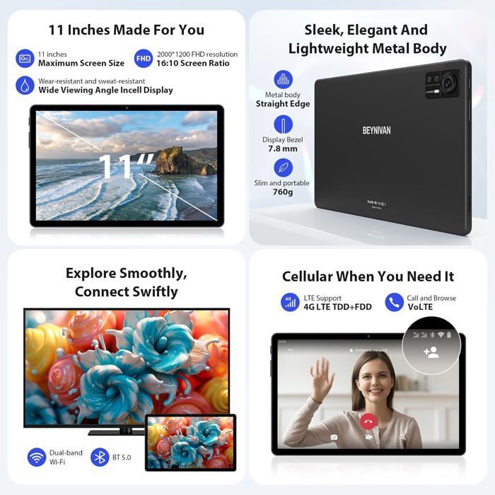 Tablet de 11 polegadas - ORIGENS ÉTNICAS - Android 14 - 36 GB de RAM - 256 GB de ROM - 9580 mAh