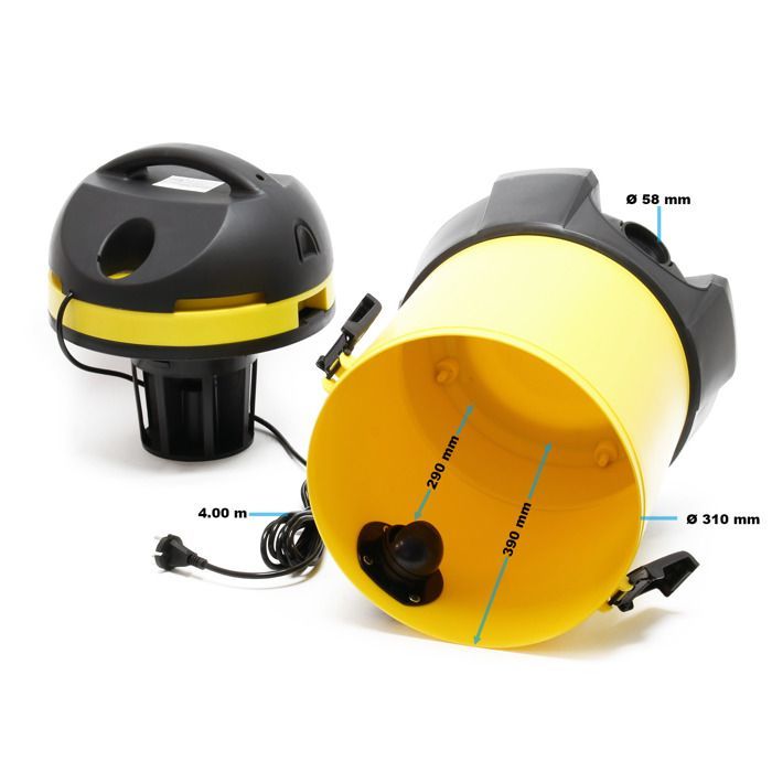 Wiltec industriële stofzuiger 1400W met 30L tank, nat en droog stofzuigen met automatische lediging, veelzijdig apparaat