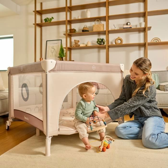 LIONELO Bonnie Laufstall – Bis 15 kg – 100 x 100 cm – Seitlicher Zugang – Mit Reißverschluss – Inkl. Tragetasche – Beige