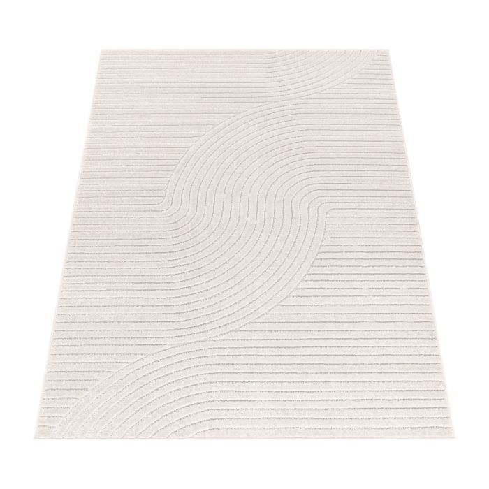 Paco Home Tapis Salon Chambre Adulte Poils Ras Motif Boho Motif Geometrique Uni Crème Crème 160x230 cm