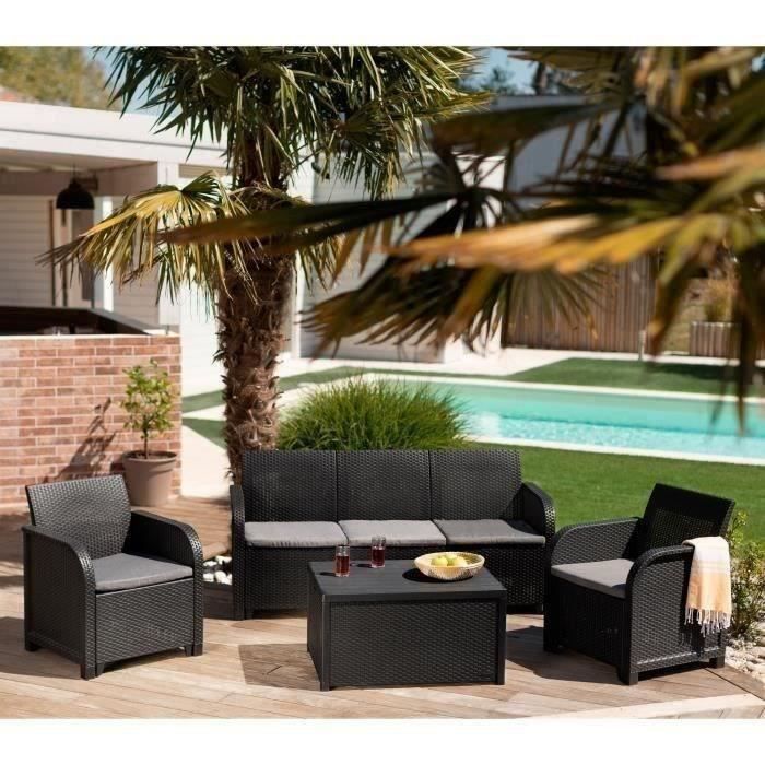 Gartenmöbelset – aus Kunstharz-Imitat-Rattan – Allibert von KETER – 5 Personen – SanRemo – Graphitgrau