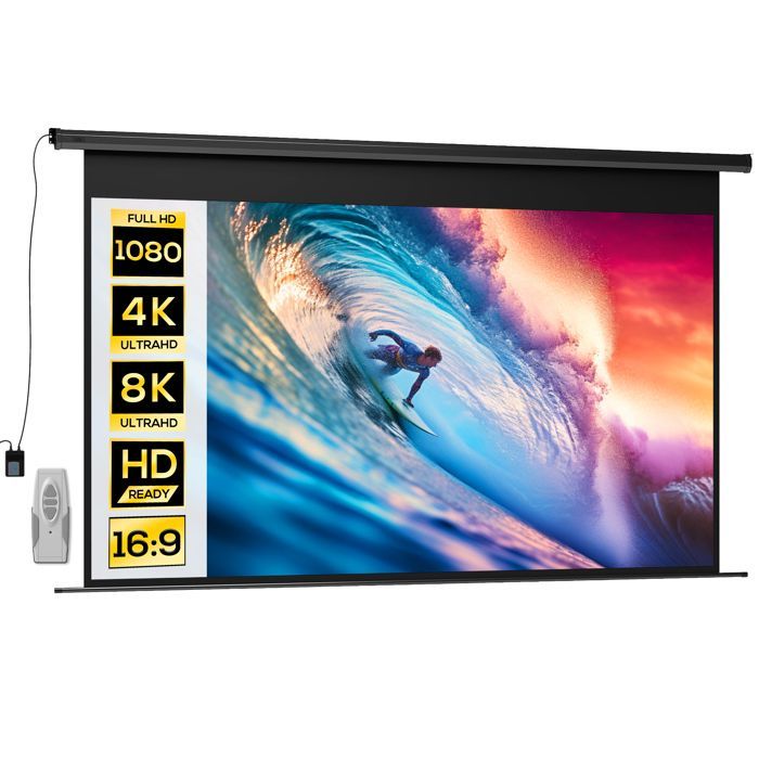 Pantalla de proyección - pantalla para proyector de vídeo - HOMCOM - 120 pulgadas 16:9 4K HD motorizada eléctrica para montaje en pared/techo - acero - blanco