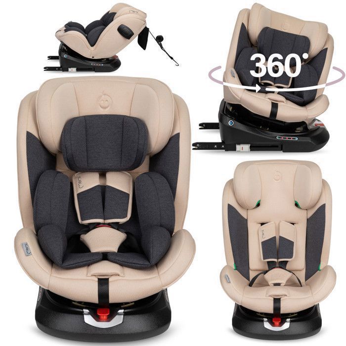 MoMi EMI – Siège auto pivotant 360° I-SIZE 40-150 cm – 0-36 kg – ISOFIX + TOP TETHER – Face/dos route – Beige