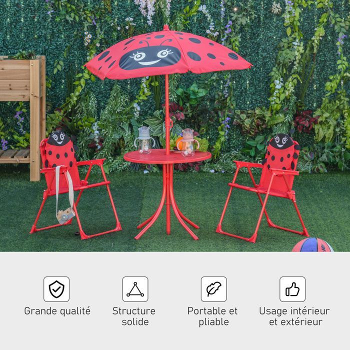 Outsunny - Ensemble salon de jardin enfant - métal - 50x50x46cm - Rouge