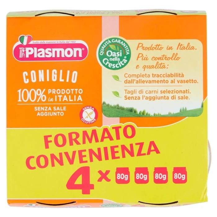 PLASMON Alimento infantil de conejo homogeneizado Plasmon 4x80 g