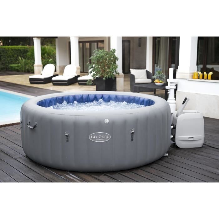 BESTWAY inflatable spa - Lay-Z-Spa Santorini - 5 to 7 person capacity - Round (Comes with 5 padded headrests + 2 ColorJet water LEDs)