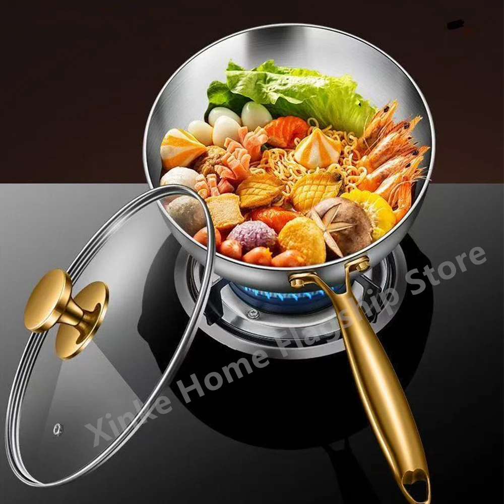 Poêle à frire en acier inoxydable 316, wok profond non revêtu, antiadhésif, compatible avec les plaques de cuisson à gaz et à induction, batterie de cuisine universelle