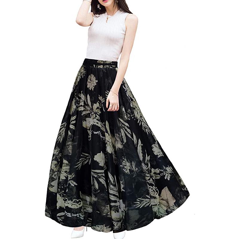 Jupe longue d'été en mousseline de soie à imprimé floral, style cache-cœur, pour femme