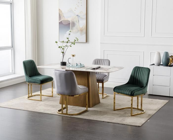 Wahson Dining Chair Set of 2 Velvet Dining Chairs, Kitchen Chairs with Gold Legs and Thick Cushion, Grey