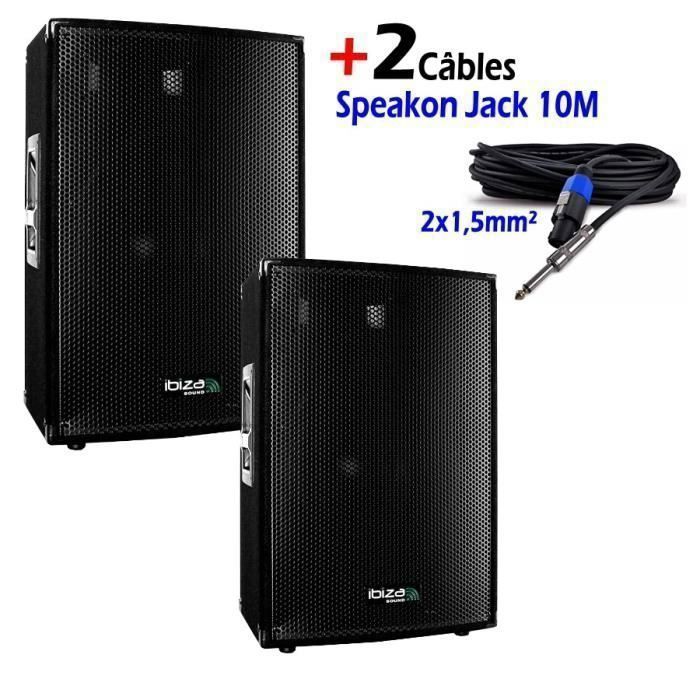 2 DISCO15B IBIZA SOUND 2X700W PA-kaiutinta + 2 kpl 10M Speakon-jack-kaapelia